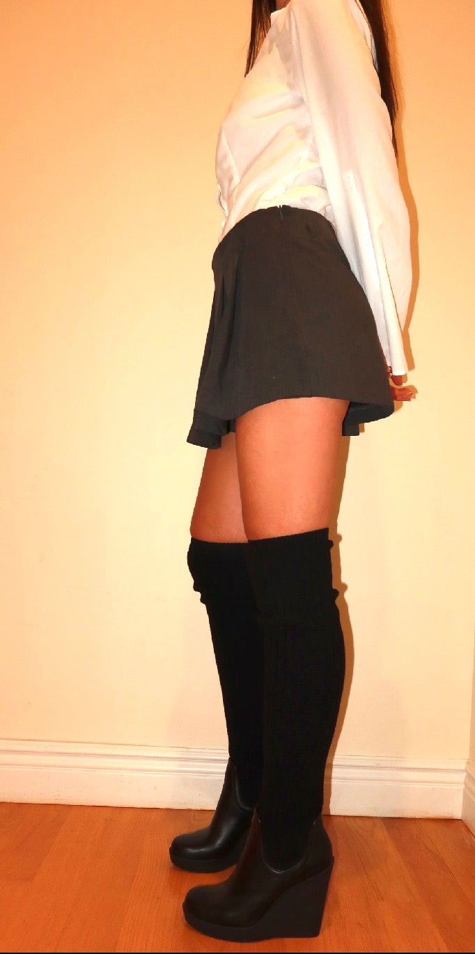 Gucci Knee-High Knit & Leather Wedge Boots Size-7