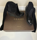 Gucci Knee-High Knit & Leather Wedge Boots Size-7
