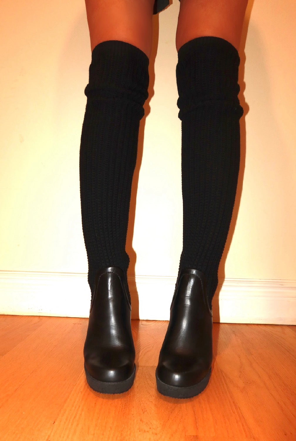 Gucci Knee-High Knit & Leather Wedge Boots Size-7