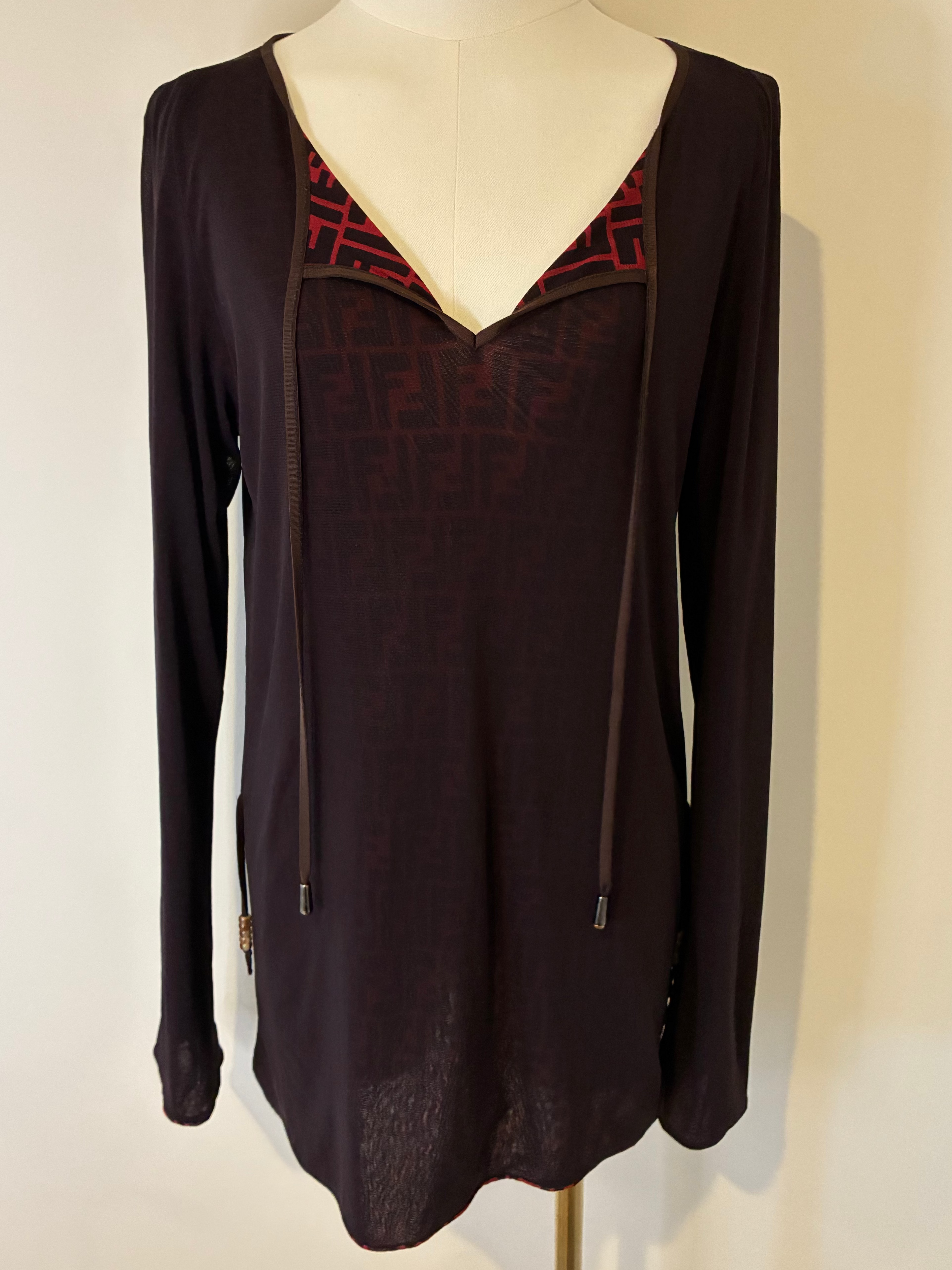 Semi Sheer Fendi Blouse with Fendi Monogram on the inside