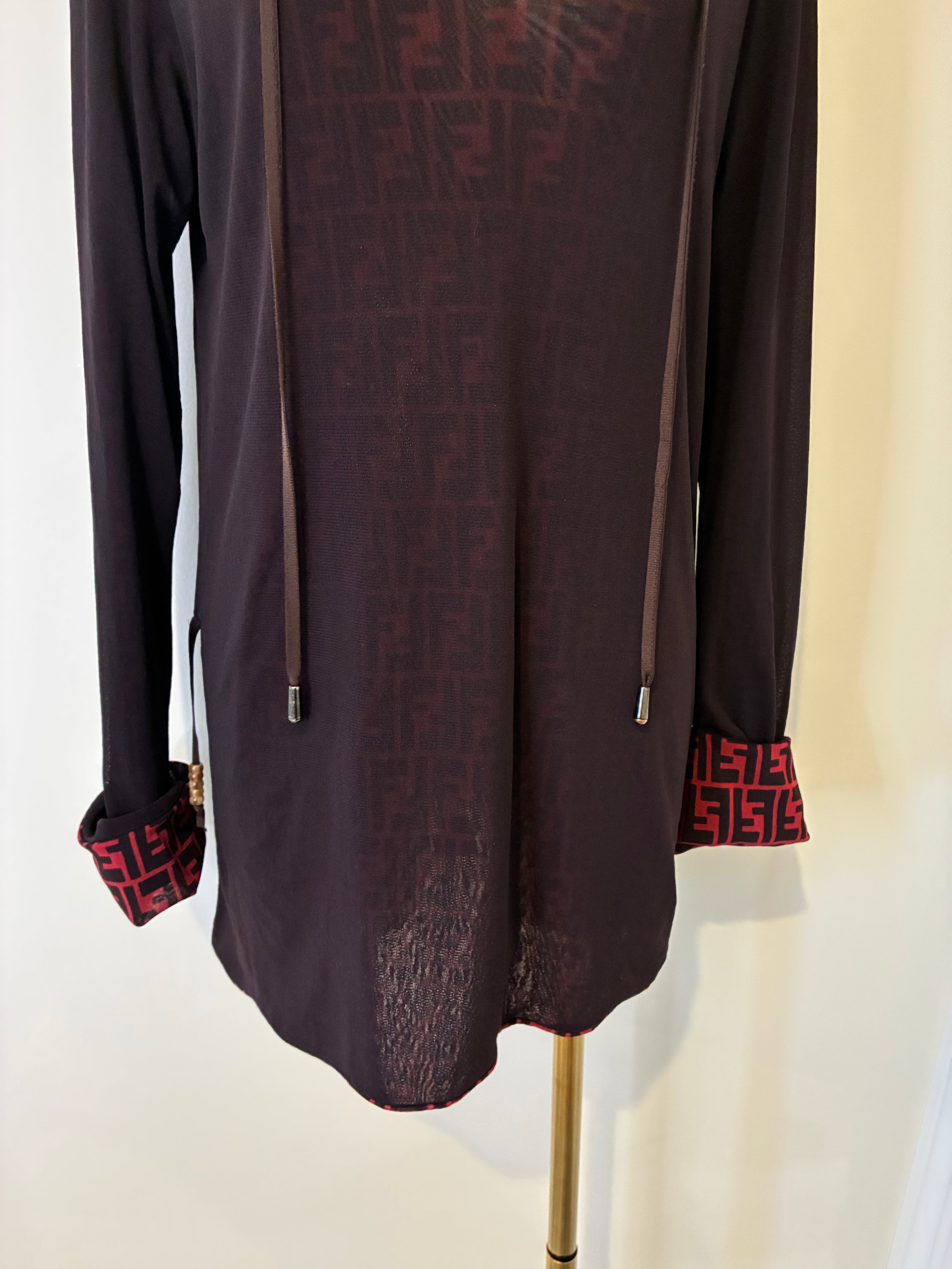 Semi Sheer Fendi Blouse with Fendi Monogram on the inside